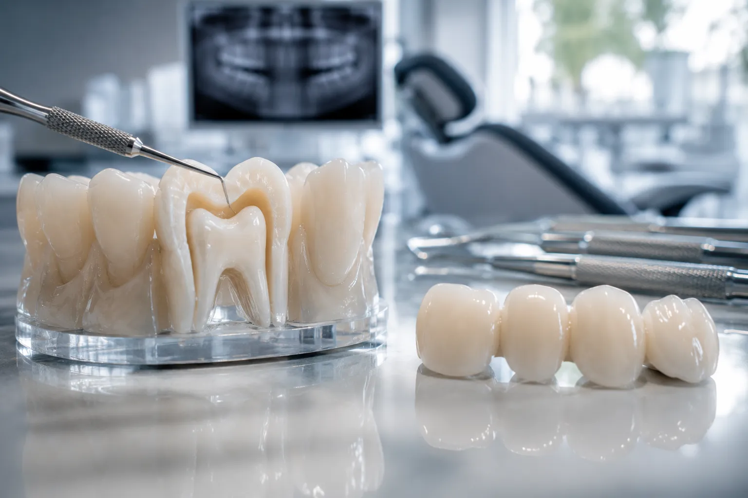 Detalle de una restauración adhesiva de cobertura parcial en un molar, realizada con técnica biomimética en White Smile Odontología, Bogotá.